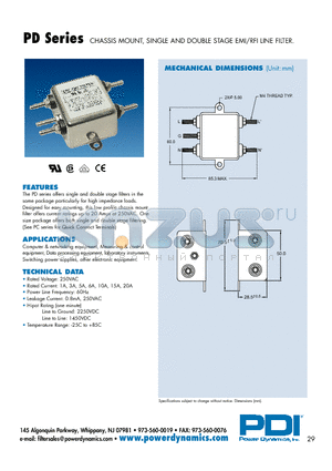 PD03PS-1 datasheet - CHASSIS MOUNT, SINGLE AND DOUBLE STAGE EMI/RFI LINE FILTER.