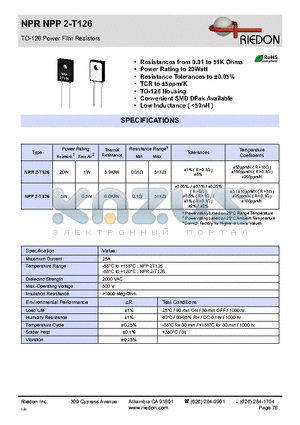 NPP2-T126 datasheet - Power Film Resistors