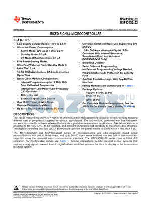 MSP430G2102IRSA16R datasheet - MIXED SIGNAL MICROCONTROLLER