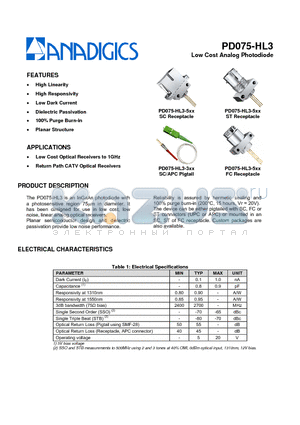 PD075-HL3 datasheet - Low Cost Analog Photodiode
