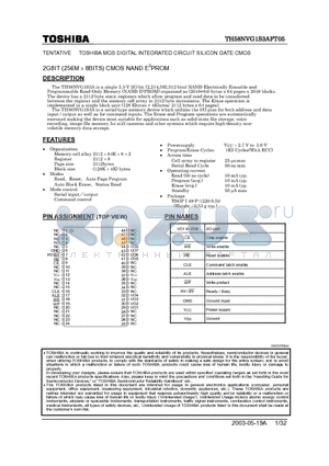 TH58NVG1S3AFT datasheet - TOSHIBA MOS DIGITAL INTEGRATED CIRCUIT SILICON GATE CMOS