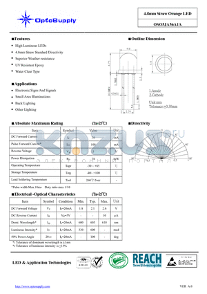 OSO5JA56A1A datasheet - 4.8mm Straw Orange LED