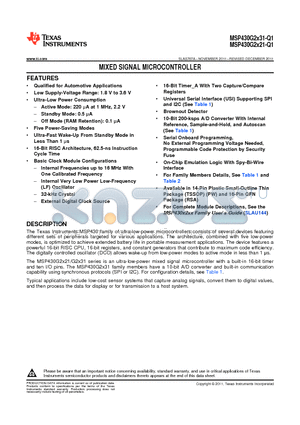 MSP430G2121TRSAQ1 datasheet - MIXED SIGNAL MICROCONTROLLER