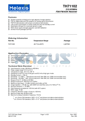 TH71102 datasheet - FSK/FM/ASK Receiver