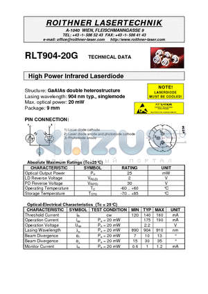 RLT904-20G datasheet - High Power Infrared Laserdiode