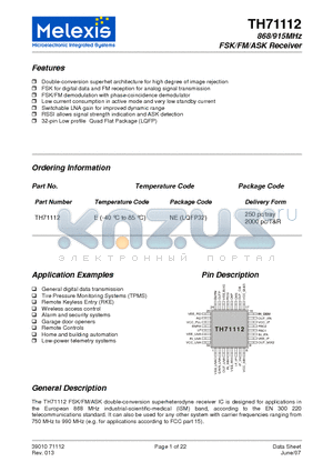 TH71112ENE datasheet - 868/915MHz FSK/FM/ASK Receiver