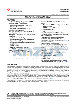 MSP430G2153IPW28R datasheet - MIXED SIGNAL MICROCONTROLLER