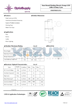 OSO5MS5A31A_11 datasheet - 5mm Round Flashing Phoenix Orange LED 1.8Hz 1/2 Duty Cycle