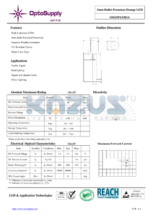 OSO5PA5201A datasheet - 5mm Bullet Premium Orange LED