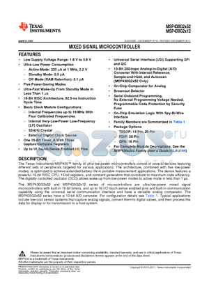 MSP430G2152IPW20 datasheet - MIXED SIGNAL MICROCONTROLLER