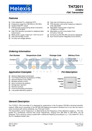 TH72011 datasheet - 433MHz FSK Transmitter