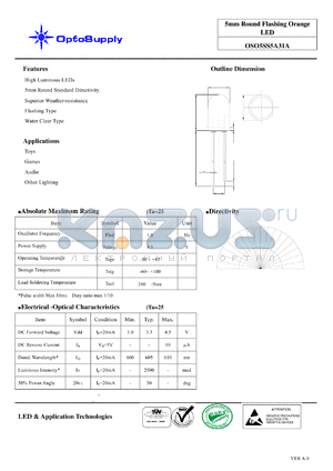 OSO5SS5A31A datasheet - 5mm Round Flashing Orange LED