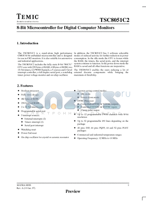 TSC51C2XXXA12IBB datasheet - 8-Bit Microcontroller for Digital Computer Monitors