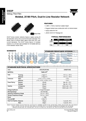 OSOPA1003B datasheet - Molded, 25 Mil Pitch, Dual-In-Line Resistor Network