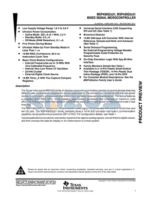 MSP430G2221IRSA16 datasheet - MIXED SIGNAL MICROCONTROLLER