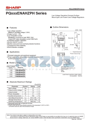 PQ015ENAHZPH datasheet - Low Voltage Operation,Compact Surface Mount type Low Power-Loss Voltage Regulators
