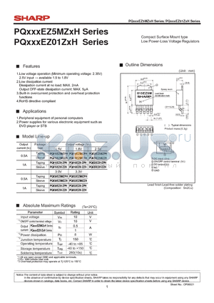 PQ015EZ01ZPH datasheet - Compact Surface Mount type Low Power-Loss Voltage Regulators