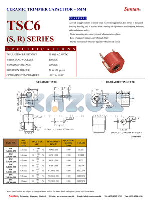 TSC6 datasheet - CERAMIC TRIMMER CAPACITOR - 6MM