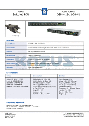 OSP-H-15-11-08-N1 datasheet - Remote Total Power Monitoring by Meter, Web, SNMP, Free Bundle Software