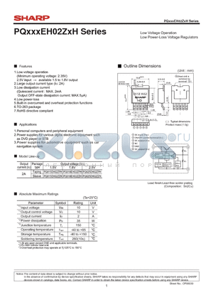PQ018EH02ZPH datasheet - Low Voltage Operation Low Power-Loss Voltage Regulators