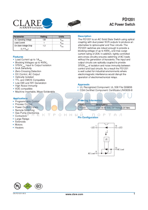 PD1201 datasheet - AC Power Switch
