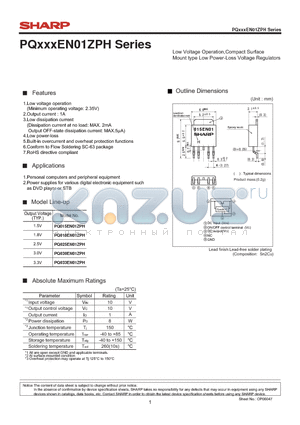 PQ018EN01ZPH datasheet - Low Voltage Operation,Compact Surface Mount type Low Power-Loss Voltage Regulators
