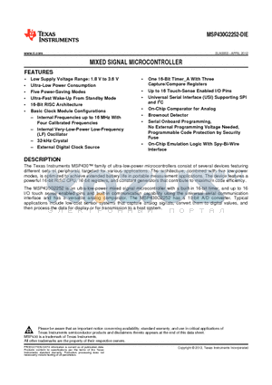 MSP430G2252TDA1 datasheet - MIXED SIGNAL MICROCONTROLLER