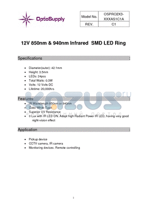 OSPRO2X3-I5LAS1C1A datasheet - 12V 850nm & 940nm Infrared SMD LED Ring Total Watts: 0.3W