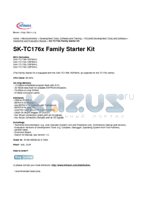 SAK-TC1762-128F80HL datasheet - SK-TC176x Family Starter Kit