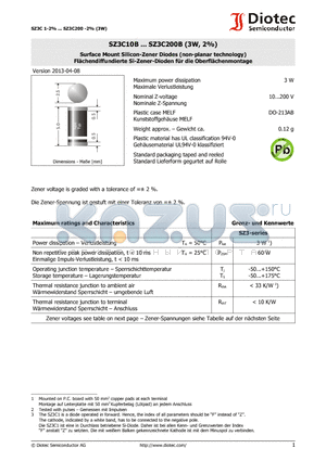 SZ3C22B datasheet - Surface Mount Silicon-Zener Diodes (non-planar technology)