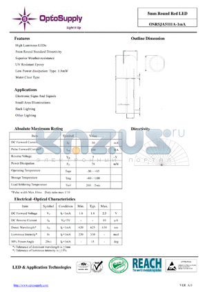 OSR5JA5111A-1MA datasheet - 5mm Round Red LED