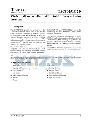 TSC80251G2D-24CB datasheet - 8/16-bit Microcontroller with Serial Communication Interfaces