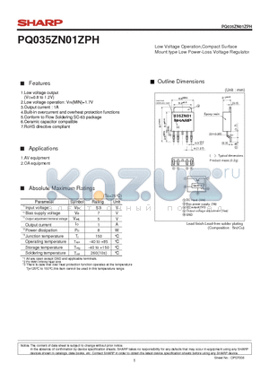 PQ035ZN01ZPH datasheet - Low Voltage Operation,Compact Surface Mount type Low Power-Loss Voltage Regulator