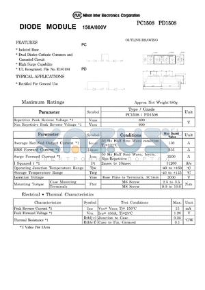 PD1508 datasheet - DIODE MODULE 150A/800V
