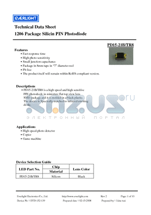PD15-21B-TR8 datasheet - 1206 Package Silicin PIN Photodiode