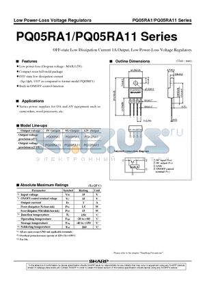 PQ05RA1 datasheet - OFF-state Low Dissipation Current 1A Output, Low Power-Loss Voltage Regulators