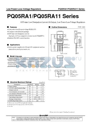PQ05RA11 datasheet - OFF-state Low Dissipation Current 1A Output, Low Power-Loss Voltage Regulators