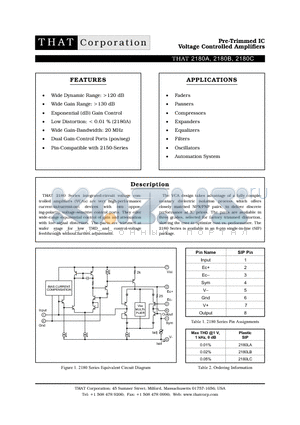 THAT2180A datasheet - Pre-Trimmed IC Voltage Controlled Amplifiers