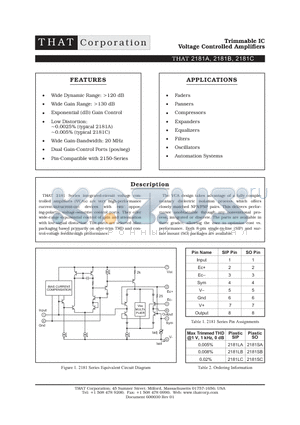 THAT2181 datasheet - Trimmable IC Voltage Controlled Amplifiers