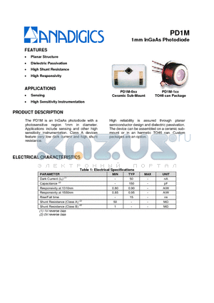 PD1M-1XX datasheet - 1mm InGaAs Photodiode