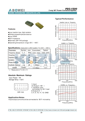 PD2-1500 datasheet - 2 way 90 Power Combiner/Splitter