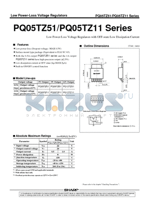 PQ05TZ11 datasheet - Low Power-Loss Voltage Regulators with OFF-state Low Dissipation Current