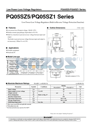 PQ05SZ51 datasheet - Low Power-Loss Voltage Regulators (Built-in Reverse Voltage Protection Function)