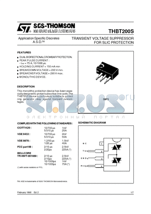 THBT200S datasheet - TRANSIENT VOLTAGE SUPPRESSOR FOR SLIC PROTECTION