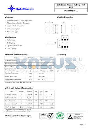 OSR5MTS4C1A datasheet - 5x5x1.5mm Phoenix Red Top SMD LED