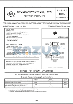 SMBJ170A datasheet - TECHNICAL SPECIFICATIONS OF SURFACE MOUNT TRANSIENT VOLTAGE SUPPRESSOR