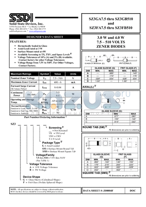 SZ3GA10 datasheet - 3.0 W and 4.0 W 7.5 - 510 VOLTS ZENER DIODES