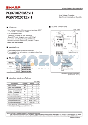 PQ070XZ01ZXH datasheet - Low Voltage Operation Low Power-loss Voltage Regulator