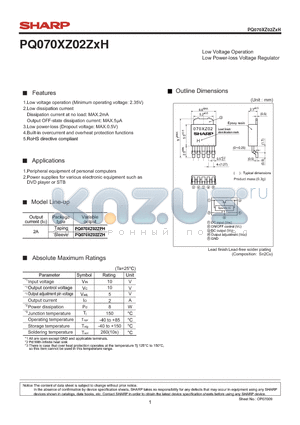 PQ070XZ02ZPH datasheet - Low Voltage Operation Low Power-loss Voltage Regulator