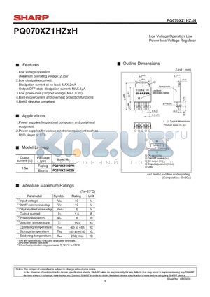 PQ070XZ1HZXH datasheet - Low Voltage Operation Low Power-loss Voltage Regulator
